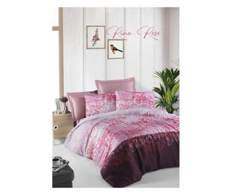 Lenjerie de pat dublu King Premium Satin Deluxe Victoria Rina Rose