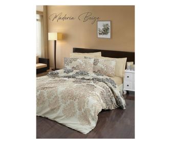 Lenjerie de pat dublu King Premium Satin Deluxe Victoria Maderia Beige