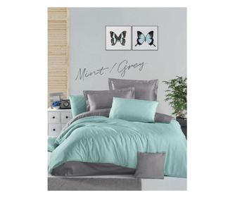 Lenjerie de pat dublu King Premium Satin Deluxe Double Face Victoria Mint/Grey