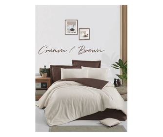 Lenjerie de pat dublu King Premium Satin Deluxe Double Face Victoria Cream/Brown