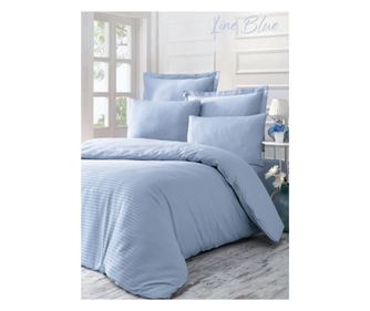 Lenjerie de pat dublu King Premium Exclusive Deluxe Satin Victoria Line Blue