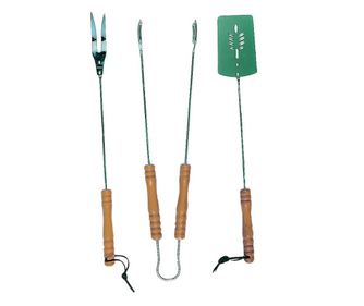 MasterGrill MG103 BBQ Eszközkészlet, 3 db, Fogó, Villa, Spatula, Fa Nyél, Rozsdamentes Acél/Fa