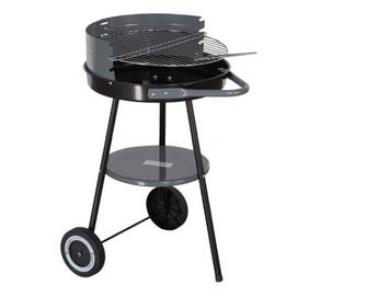 MasterGrill MG912 Στρογγυλή Ψησταριά Κάρβουνου, 40 εκ., Λαβή Μεταφοράς, Κάτω Ράφι, 2 Ρόδες, Μαύρο/Γκρι
