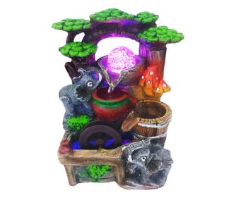 Fantana arteziana cu elefanti si ulcioare, cu buton On/off, Bila si leduri luminoase, 25 cm, 875HX-1
