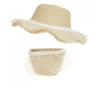Set palarie si gentuta din paie pentru copii, PAMI, SC-0223-262-bej, 52 cm