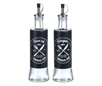 Σετ σερβιρίσματος λαδιού/ξυδιού Excellent Houseware, γυαλί/ανοξείδωτο ατσάλι, 6.5x24 εκ., 300 ml, μαύρο