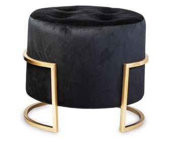 Taburet picioare catifea neagra, cadru metalic auriu, 43x47x47 cm