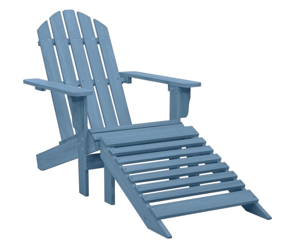 Scaun de grădină Adirondack cu otoman albastru lemn masiv brad