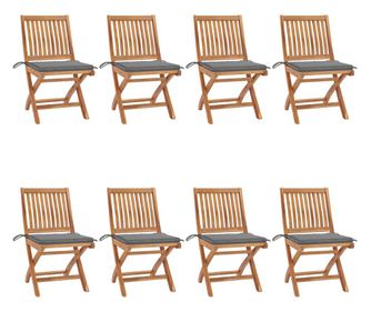 Сгъваеми градински столове с възглавници, 8 бр., масивна тикова дървесина