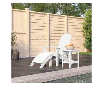 Vrtna stolica Adirondack s stolom i tabureom, bijela, HDPE