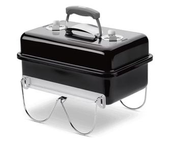 Преносимо барбекю на дървени въглища Weber 1131004 Go Anywhere, 42x26 cm, Тройно никелирана скара за готвене, Въртящи се крачета