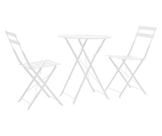 Set mobilier bistro, 3 piese, alb, oțel