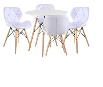 Set Masa Rotunda Fixa Linda 90 Cm Si 4 Scaune Bucatarie/Dining Kross Albe Piele Ecologica