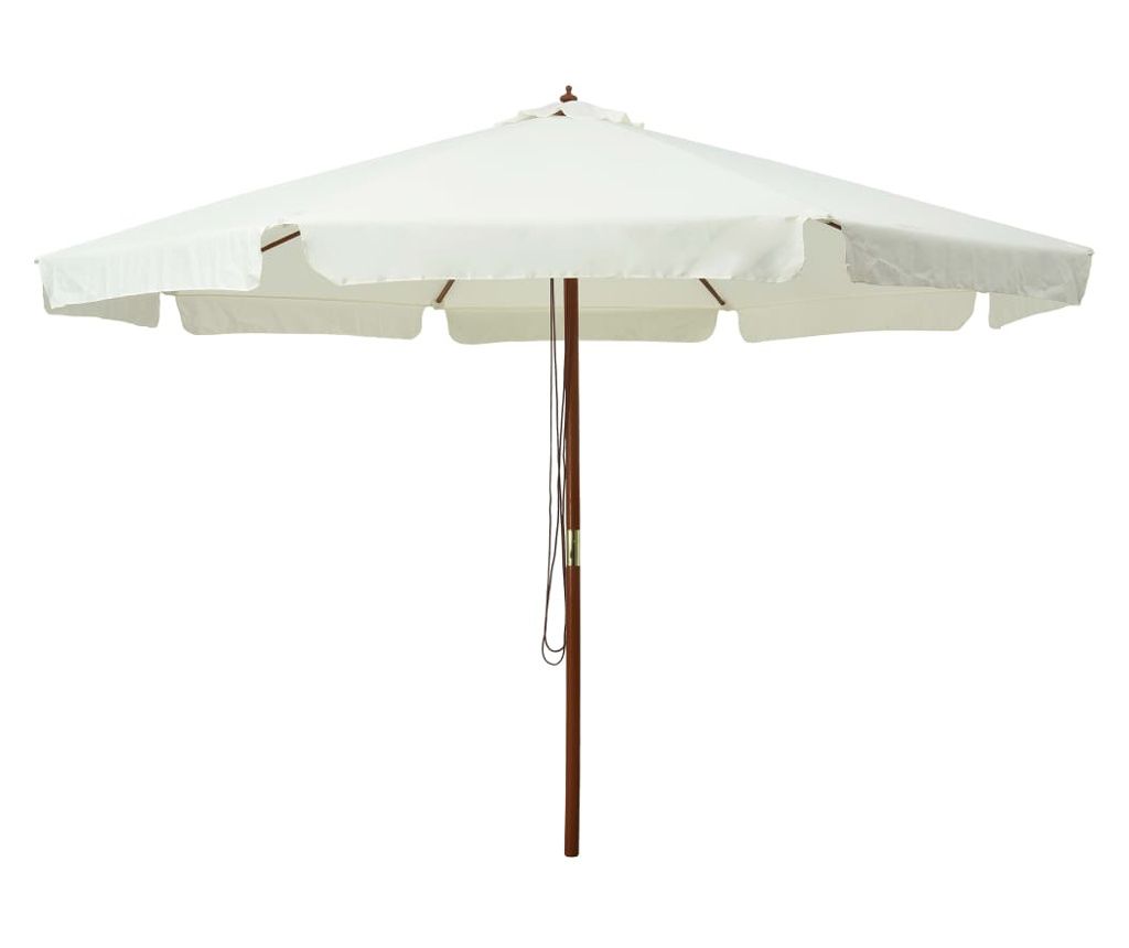 Umbrelă soare de exterior, stâlp din lemn, alb nisipiu, 330 cm