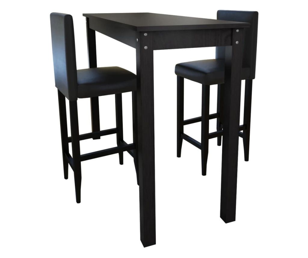 Bar miza z 2 črnimi barskimi stoli