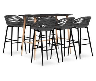 Σετ επίπλων μπαρ, 7 τεμαχίων, Μαύρο και Γκρι