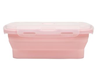 Caserola galbena de silicon pliabila dreptunghiulara cu capac 18,5 x 12 x 6,6 cm, 800 ml