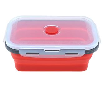 Caserola rosie de silicon pliabila dreptunghiulara cu capac 18,5 x 12 x 6,6 cm, 800 ml