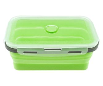 Caserola verde de silicon pliabila dreptunghiulara cu capac 18,5 x 12 x 6,6 cm, 800 ml
