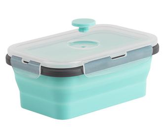Caserola turcoaz de silicon pliabila dreptunghiulara cu capac 18,5 x 12 x 6,6 cm, 800 ml