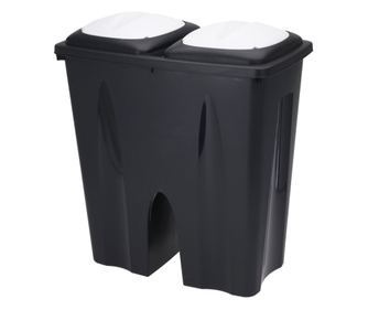 Καλάθι απορριμμάτων με 2 διαμερίσματα Excellent Houseware, πλαστικό, 50x30x55 εκ., 2x25 λ, μαύρο/λευκό