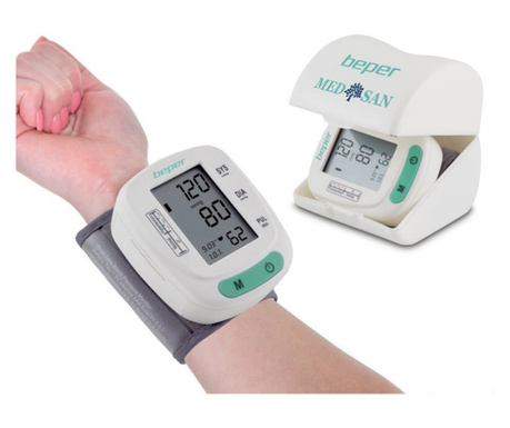 Апарат за измерване на кръвно налягане Beper 40.121, LCD екран, За китката, 120 запаметявания, Регулируем маншет, Сив