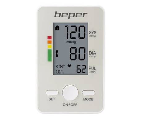 Апарат за измерване на кръвно налягане Beper 40.120, LCD екран, 120 запаметявания, Регулируем маншет, Сив