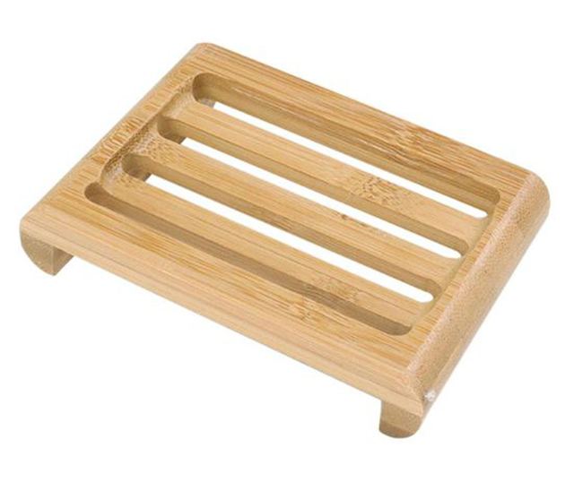 Sapuniera din lemn natural Bambus, anti-derapanta, drenaj apa, 10.9 x 7.5 cm, Maro