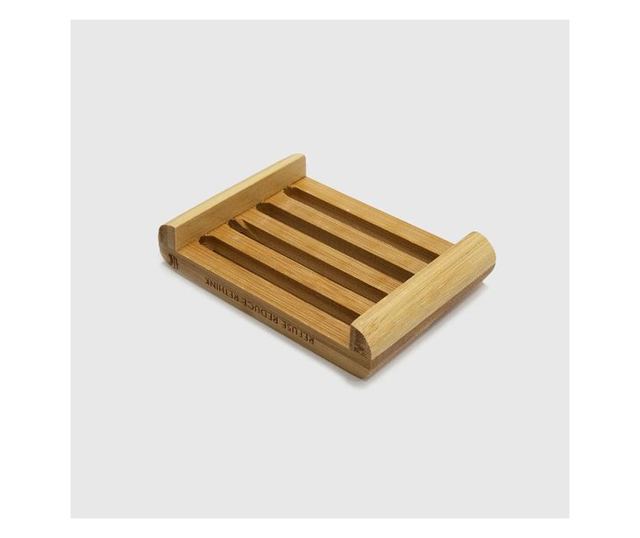 Sapuniera din lemn natural Bambus, anti-derapanta, drenaj apa, 10.9 x 7.5 cm, Maro