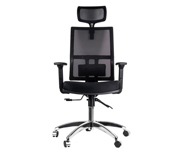 Irodai szék, Quasar &Co., Alfa Star modell, fejtámlával, ergonomikus, állítható magasság és háttámla, deréktámasz, háló/ABS, fek