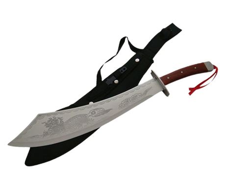 Maceta de vanatoare IdeallStore®, Dragon Stance, otel inoxidabil, 65 cm, argintiu, cutit de aruncat, teaca inclusa
