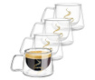Чаши за кафе, двустенна, 4 броя, термоустойчив,  Ø 7,8 x ч 7 см, Прозрачен, 200 мл