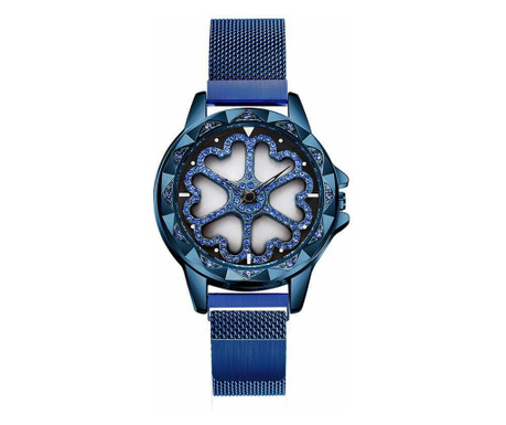 Ceas de dama Sanda, cadran in forma de inimioare rotative 360 grade bratara milaneza inchidere magnetica - Albastru