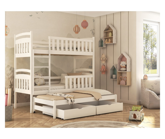 Dječji krevet na kat, AKL FURNITURE, Viki, 190x90x171cm, bijela, borovina, FSC 100%
