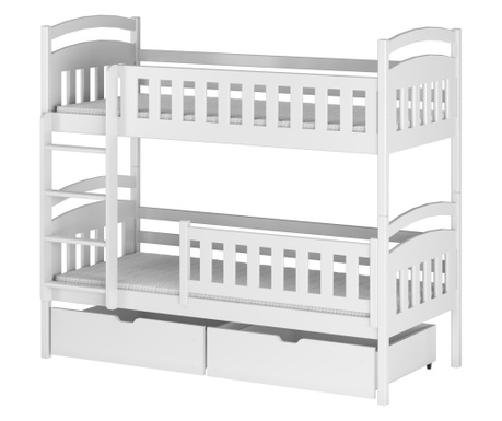 Детско двуетажно легло, AKL FURNITURE, Ignas, 200x90x164см, бяло, борова дървесина, FSC 100%