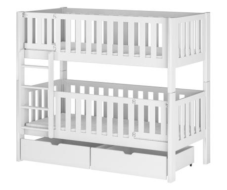Детско двуетажно легло, AKL FURNITURE, Ksawery, 180x80x164см, бяло, борова дървесина, FSC 100%