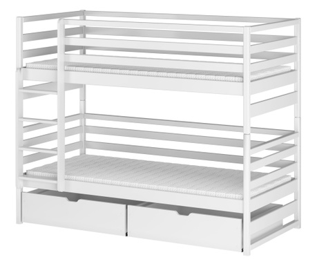 Детско двуетажно легло, AKL FURNITURE, Loft, 200x80x161см, бяло, борова дървесина, FSC 100%