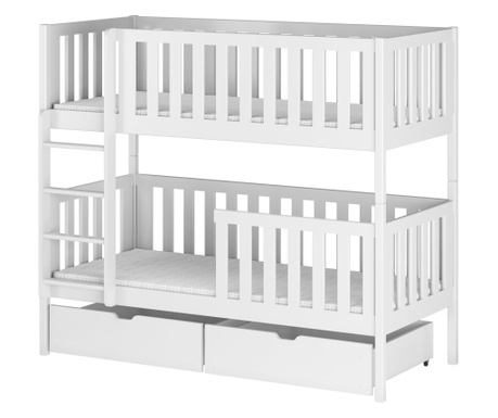 Gyerek emeletes ágy, AKL FURNITURE, Michalina, 200x90x164cm, fehér, fenyőfa, FSC 100%