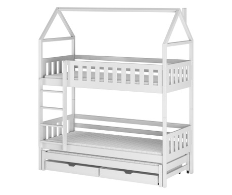 Детско легло във формата на къщичка, AKL FURNITURE, Iga, 200x90x217см, бяло, борова дървесина, FSC 100%
