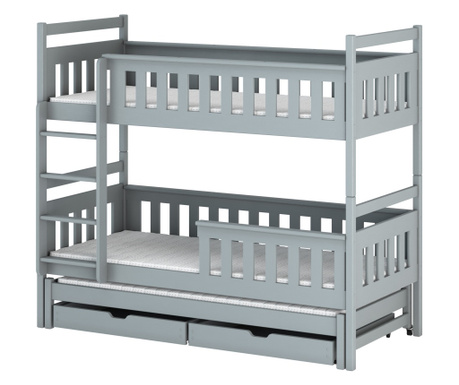 Детско двуетажно легло, AKL FURNITURE, Kors, 180x80x164см, Сив, борова дървесина, FSC 100%