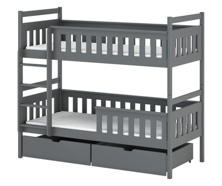 Gyerek emeletes ágy, AKL FURNITURE, Tezo, 200x80x164cm, grafit, fenyőfa, FSC 100%