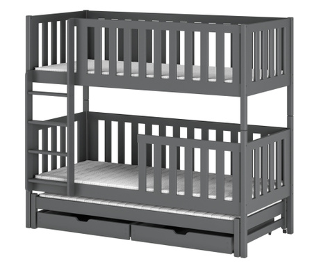 Детско двуетажно легло, AKL FURNITURE, Lea, 190x90x164см, графит, борова дървесина, FSC 100%