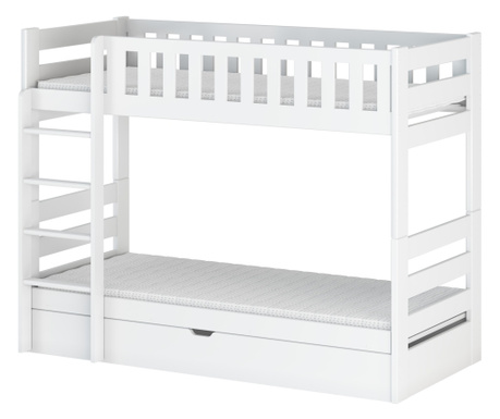 Детско двуетажно легло, AKL FURNITURE, Focus, 190x90x145см, бяло, борова дървесина, FSC 100%