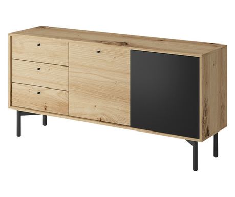 Komoda, AKL FURNITURE, Flow, 151x41x74cm, bež, crna, melamin, ABS