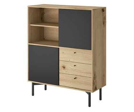 Komoda, AKL FURNITURE, Flow, 102x41x126cm, bež, crna, melamin, ABS