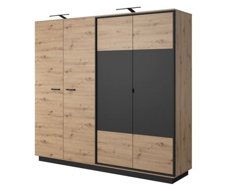 Гардероб, AKL FURNITURE, Nest, 220x54x202см, бежово, черен, меламин, ABS