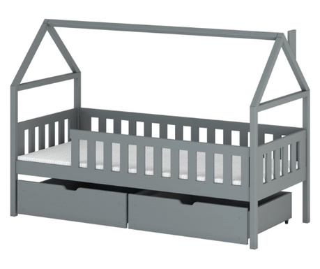 Dječji krevet u obliku kućice, AKL FURNITURE, Domi, 200x80x90cm, siva, borovina, FSC 100%