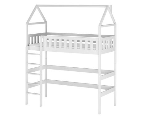 Ház alakú gyerekágy, AKL FURNITURE, Otylia, 200x90x227cm, fehér, fenyőfa, FSC 100%