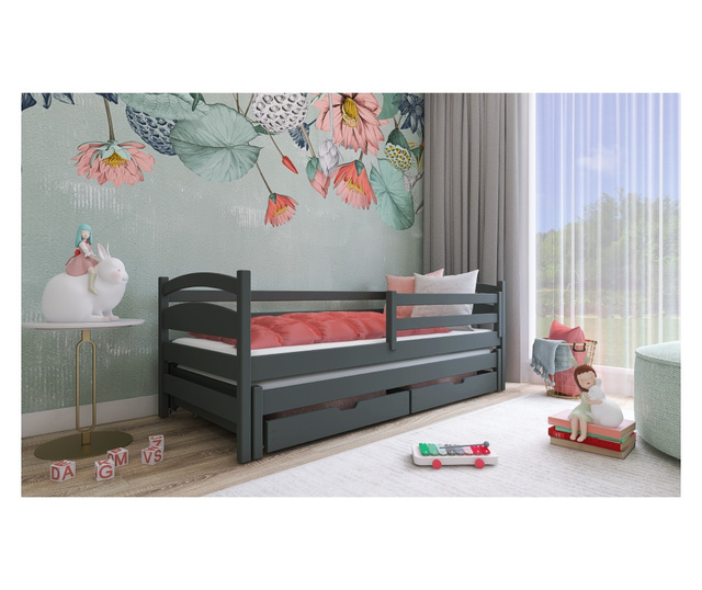 Dječji krevet, AKL FURNITURE, Tosia, 200x80x71cm, grafit, borovina, FSC 100%