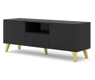 TV komoda, AKL FURNITURE, Ravenna P, 150x42x56cm, crna, zlatna, melamin, MDF, ABS